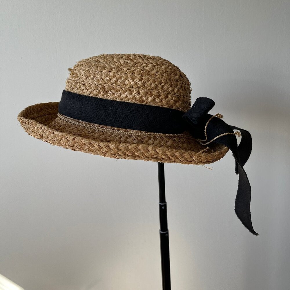 Scala Straw Braided Raffia Upturn Hat with Bow Band Women's Handmade